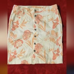 Tommy Hilfiger Cream and Orange Floral Pencil Skirt, Size 12